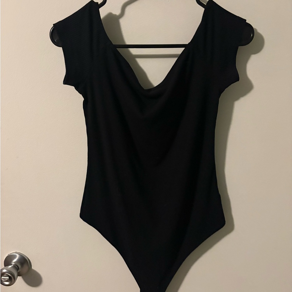 American Eagle Outfitters Black Off Shoulder One-Piece Bodysuit